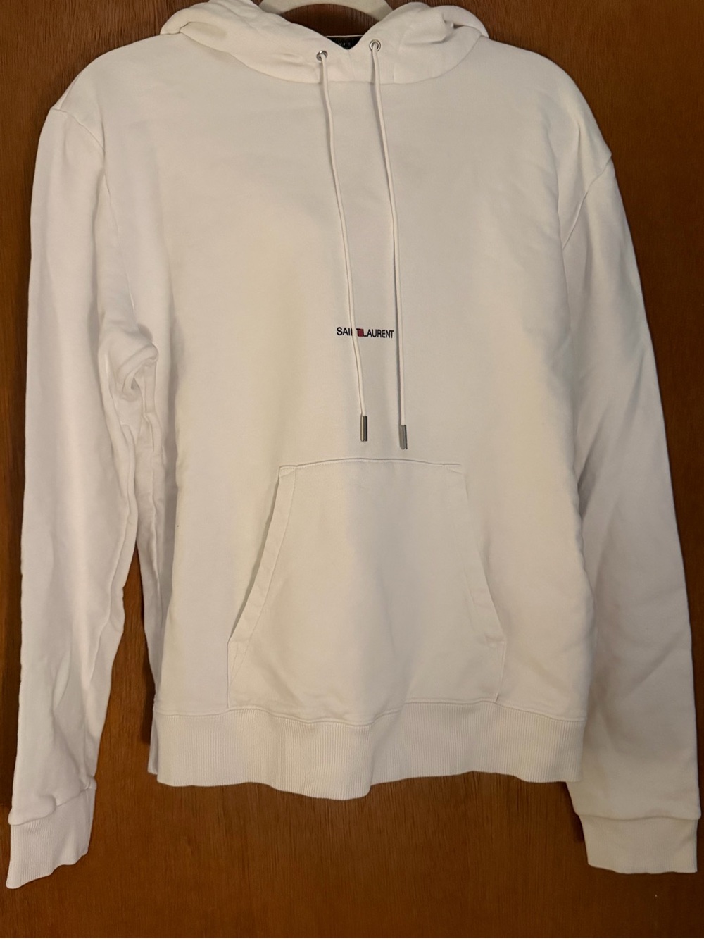 Saint Laurent White Logo Pullover Hoodie Cotton Designer Sweatshirt